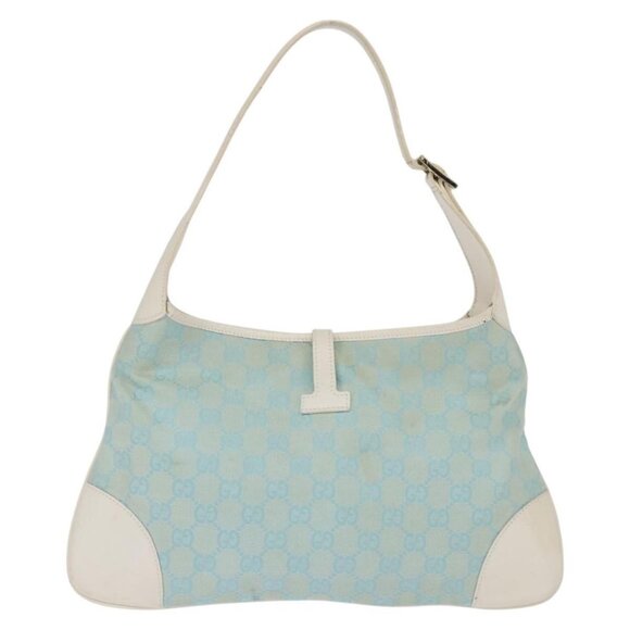 GUCCI Jackie GG Canvas Shoulder Bag Light Blue Gold 001 4057 Auth ki6112 - Picture 3 of 16